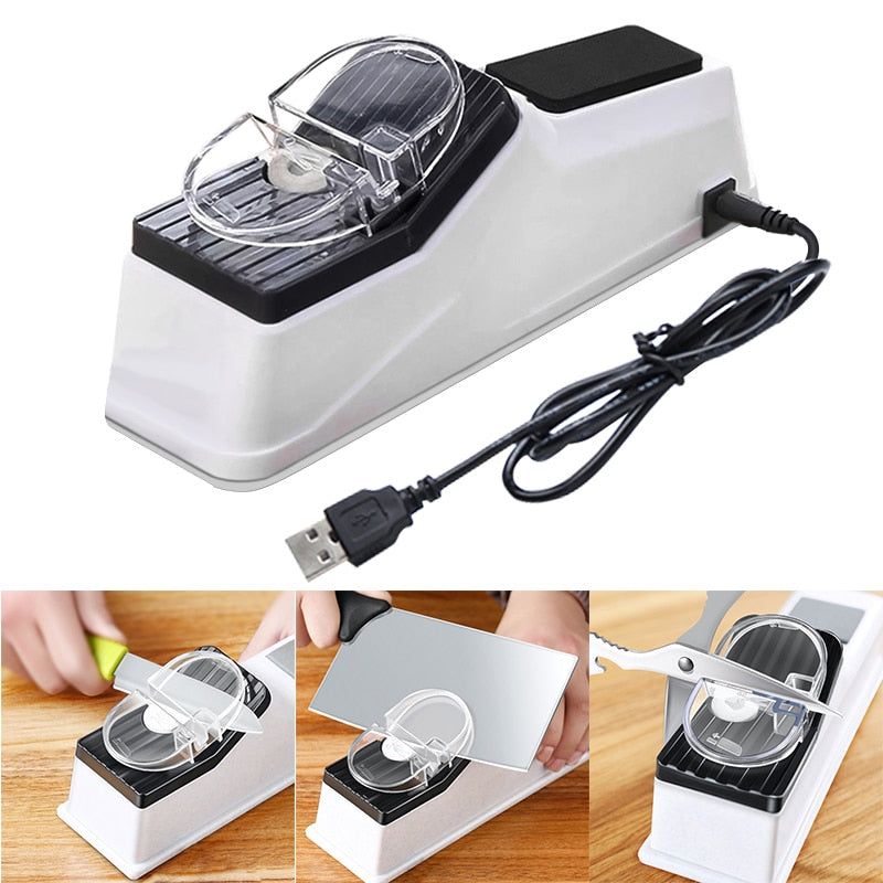 Afiador Amolador Elétrico Branco para Lâminas Profissional Automático Carregamento USB